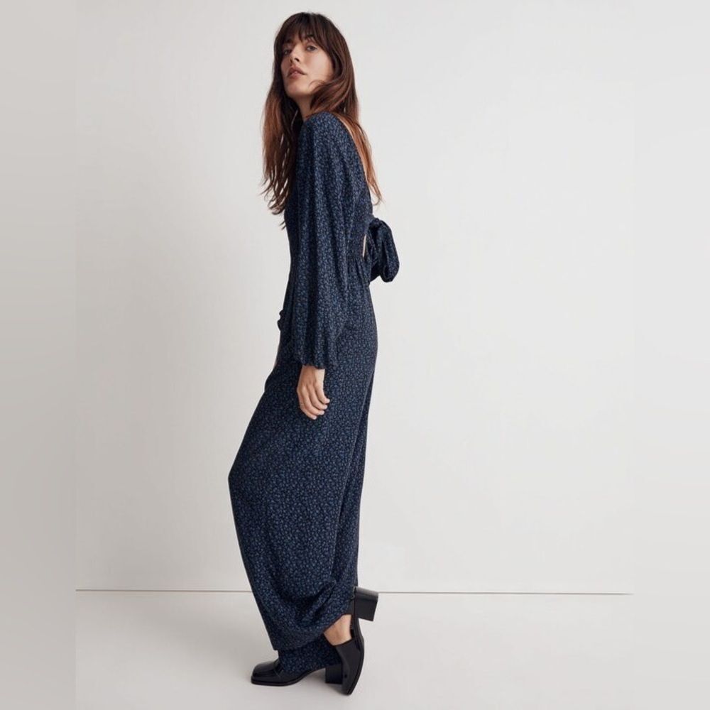 Madewell Petite Lucie Tie-Back Long-Sleeve Jumpsuit in Carmine Floral - Picture 10 of 12